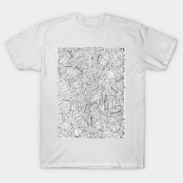 Hand drawn abstract leaves doodle drawing T-Shirt by kallyfactory